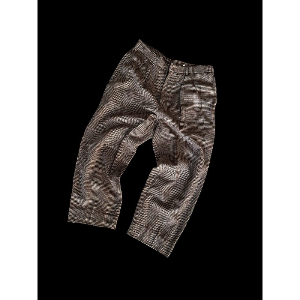 Vintage GANT‎ Wool Blend Dress Pants Men 30x24 Brown Plaid Pleated Trousers